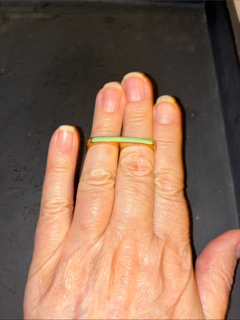 Double Rings with Light Green Enamel Inlay - Picture 7 of 9